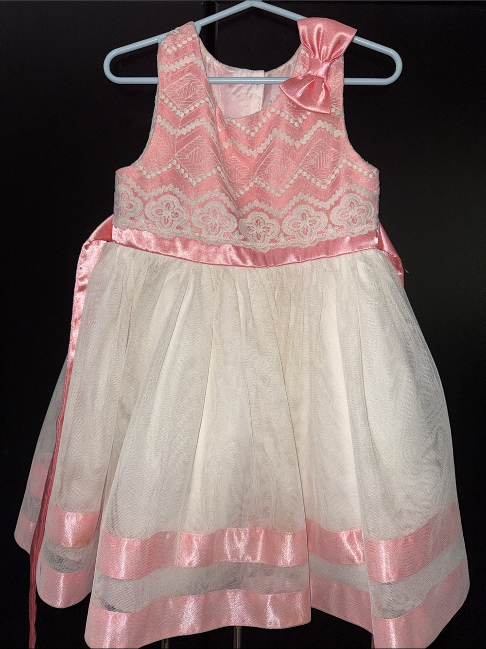 Jona Michelle Pink and White Satin Lace Party Dress for Girls